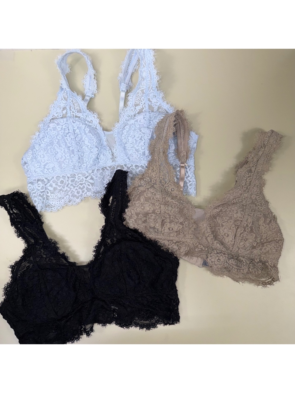 Aerie Lace Bralette Lot of 3 Size S/P Black Blue Taupe